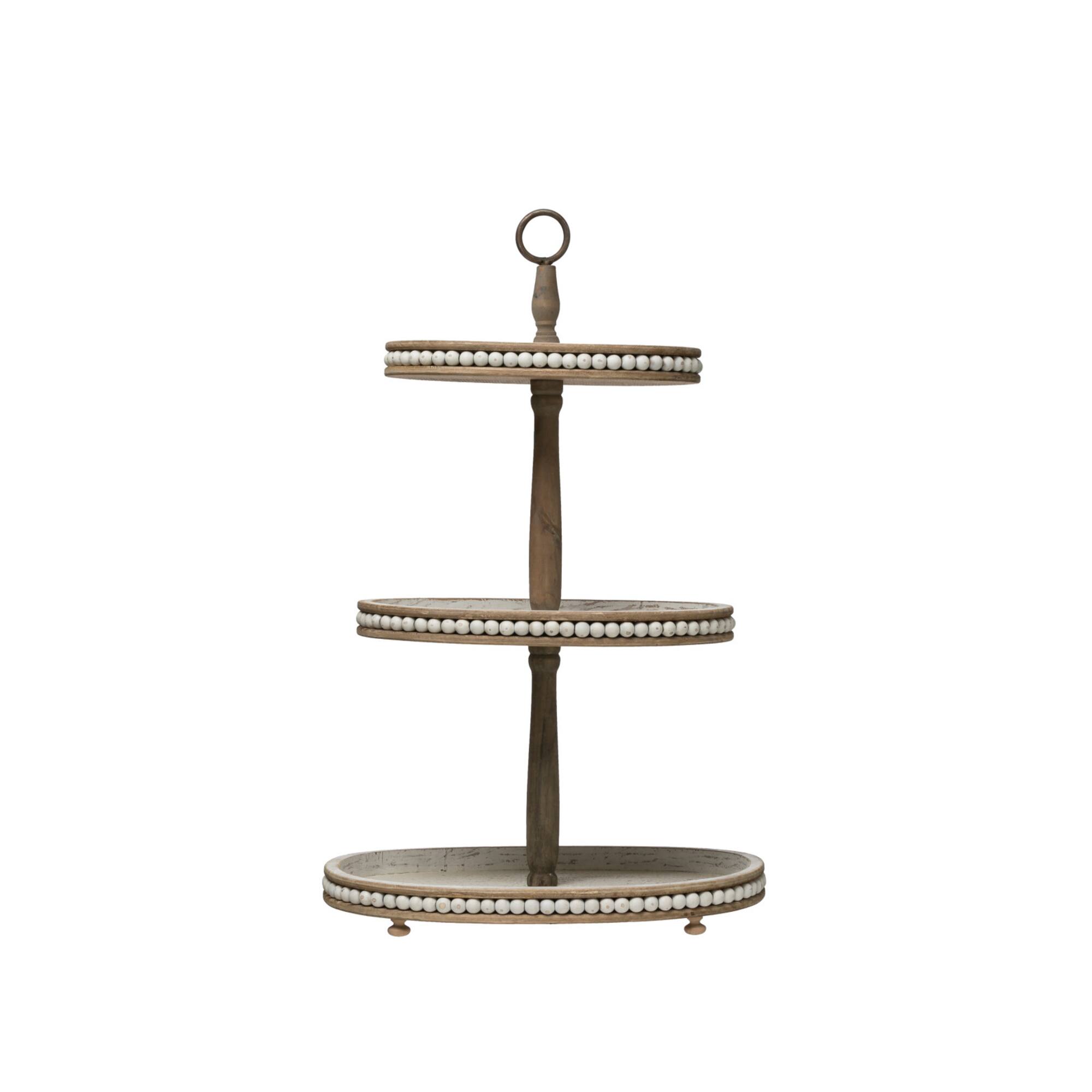 Hello Honey® 30.5" Decorative Oval 3-Tier Wood Tray with Handle